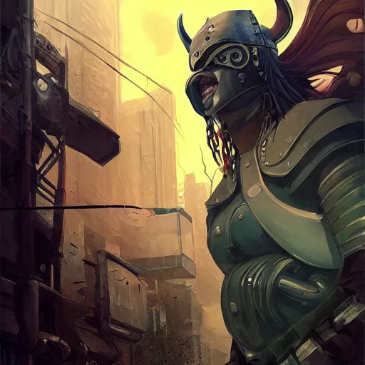 Image similar to cyberpunk viking helmet mask warrior goddess robot ninja fantasy, art gta 5 cover, official fanart behance hd artstation by jesper ejsing, by rhads, makoto shinkai and lois van baarle, ilya kuvshinov, ossdraws