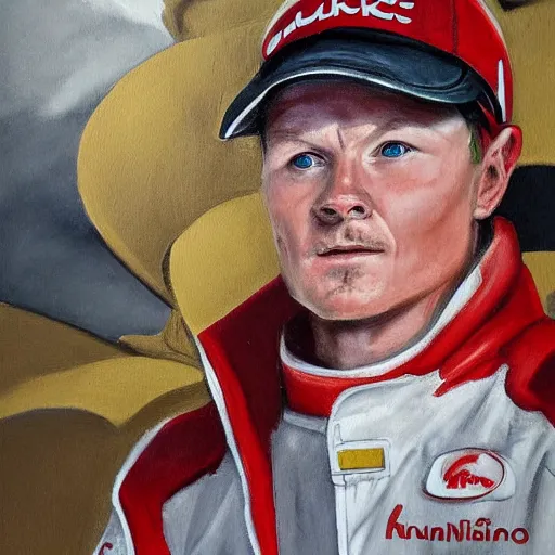 Prompt: kimi räikkönen painted by michelangelo, oil painting, fresco