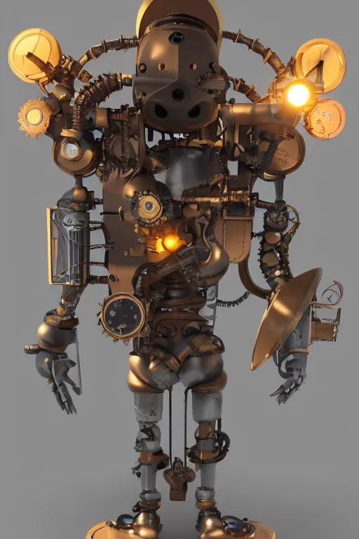 Image similar to steampunk mask minimalist fantasy art robot ninja helmet, global illumination ray tracing hdr fanart arstation by sung choi and eric pfeiffer and gabriel garza and casper konefal radiating a glowing aura