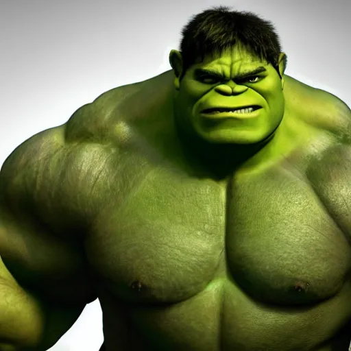 Image similar to A realistic photo of a mixture of Hulk and Shrek, hyper-realistic, 8K HDR, Studio.