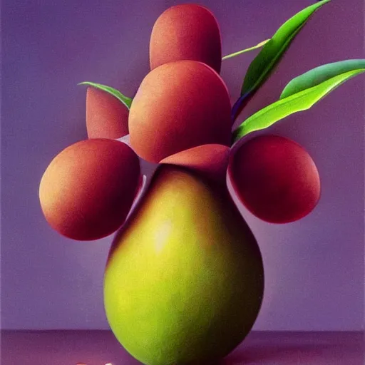 Image similar to artwork of a mangosteen in the style of vladimir kush