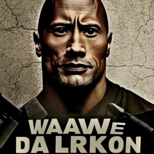 Prompt: dwayne johnson, militaristic poster, dystopian