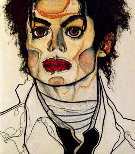 Image similar to portrait of michael jackson by egon schiele, intense desire, high quality, high detail