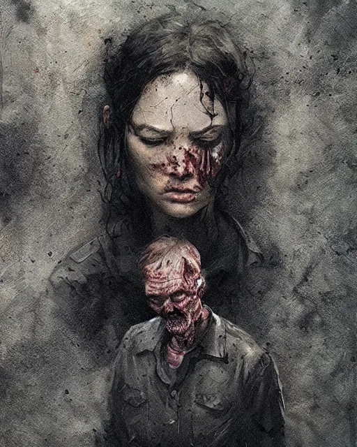 Image similar to hyper realistic photo portrait walking dead cinematic, greg rutkowski, james gurney, mignola, craig mullins, brom