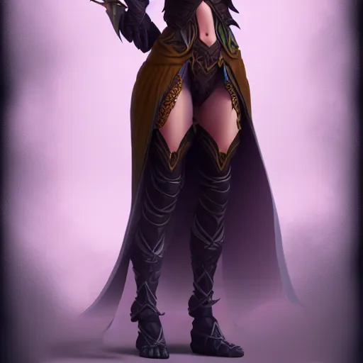 Image similar to dark sorceress full body view, highly detailed, zeronis style, artstation, soft light, illustration, character design, concept art, correct anatomy