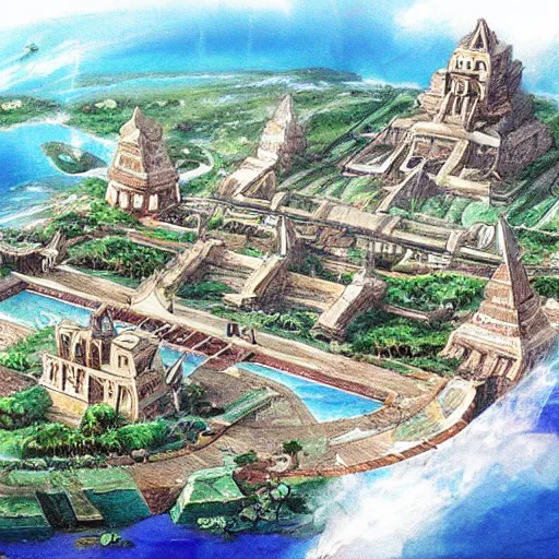 Image similar to Atlantis, the secret lost city, ancient tropical city, concept art