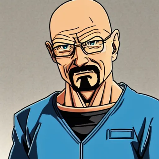 Image similar to a still of walter white in dragon ball z, detailed, by akira toriyama, digital anime art