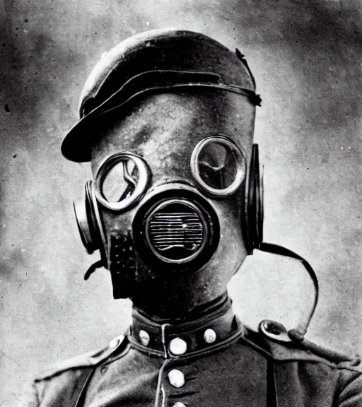 Prompt: person wearing gp5 gas mask, ww1 technicolor film photo, grainy, high detail, high resolution