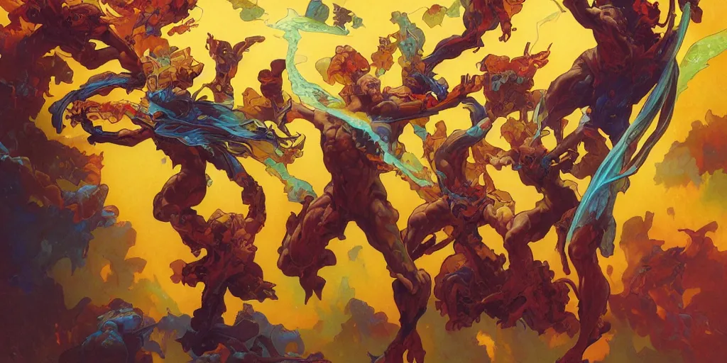 Prompt: nebula explosion, multicolor color scheme, by jesper ejsing and peter mohrbacher and marc simonetti and brom and joseph christian leyendecker and alphonse mucha and james gurney and jean leon gerome, coloreful, highdetailed, drawing, line, oilpainting
