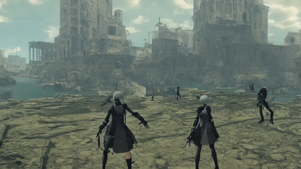 Prompt: Screenshot from Nier Automata, beautiful landscape in Marseille
