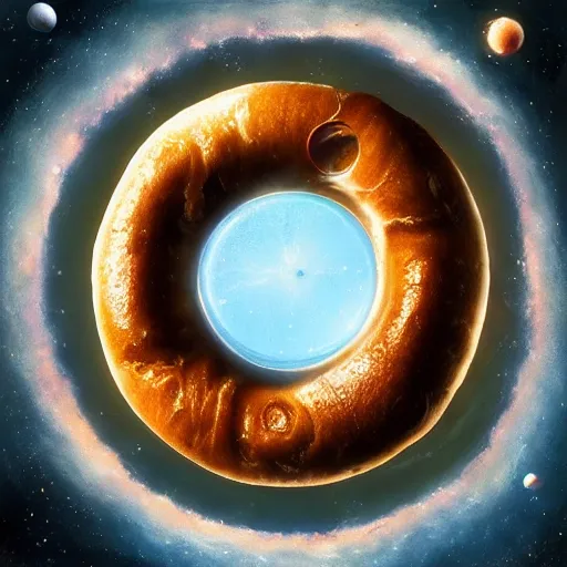 Prompt: all of the planets revolving around a giant Bagel, beautiful, oil on canvas, intricate, 8k highly professionally detailed, HDR, CGsociety