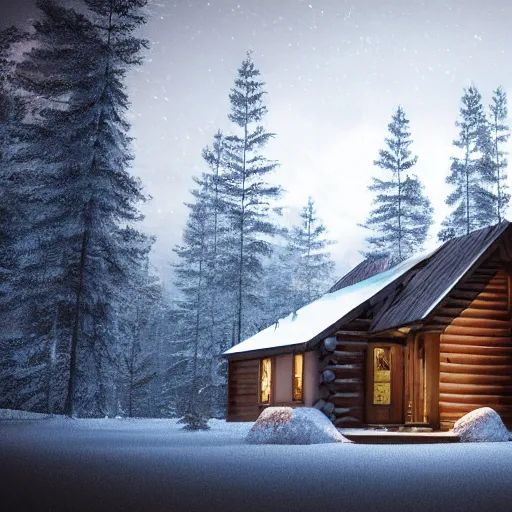 Image similar to a cabin in the woods, octane render