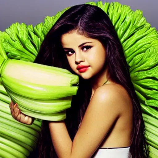 Image similar to selena gomez as celery mutant