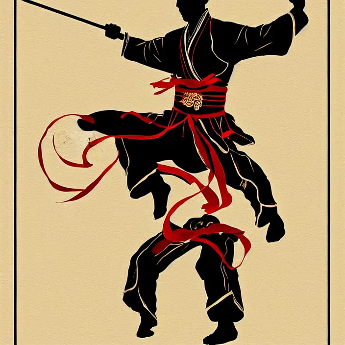 Prompt: silhouette of a Chinese martial art expert illustration, vector art style, medium shot, intricate, elegant, highly detailed, digital art, ffffound, art by JC Leyendecker and sachin teng