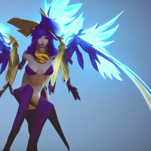 Image similar to still of pretty Xayah (Wild Rift) in KDA More music video. 3d render, octane render, game art, realistic, highly detailed, trending on artstation, 4k, trending on artstation, pixar, cgsociety, unreal engine 5, redshift render, trending on artstation, blender, behance, cg