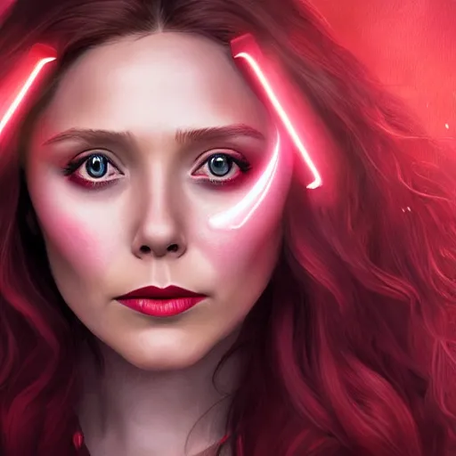 Image similar to A portrait of elizabeth Olsen as scarlet witch with the scarlet witch wimple, cinematic, digital art, amazing detail