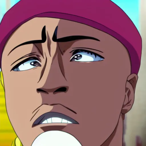 Image similar to Tupac Shakur, screenshot from a 2012s anime