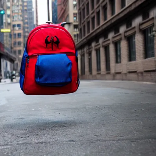 Image similar to photo of spiderman with a backpack on his way to school on the streets of new york, lonely atmosphere, cinematic