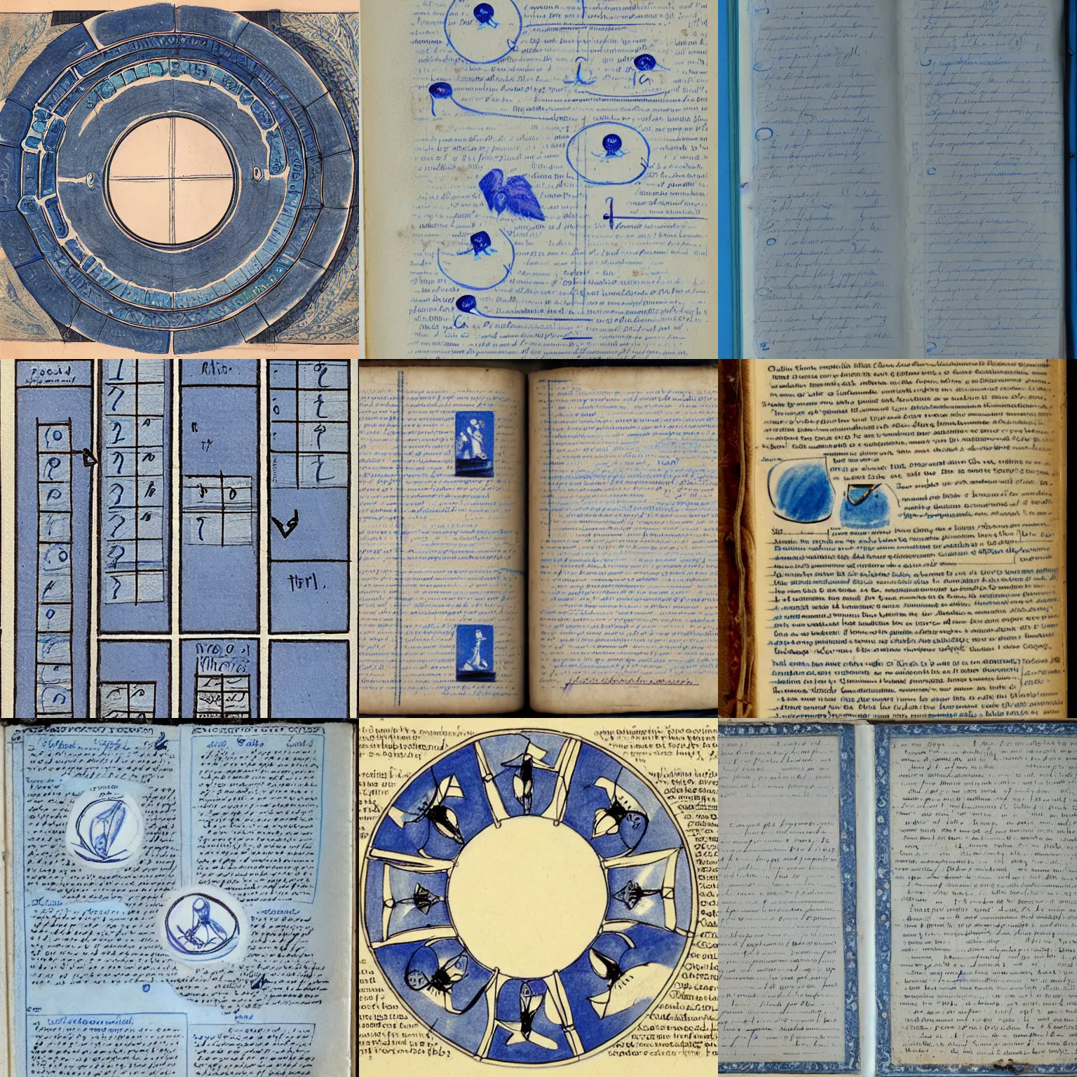 Prompt: the complete life - cycle of a collarstone in blue - and - white, found written and illustrated by a very intelligent man in a commonplace book