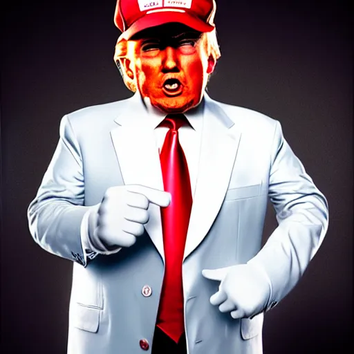 Image similar to uhd candid photo of hyperdetailed photorealistic donald trump dressed as super mario. correct face, cinematic lighting, photo by annie leibowitz, and steve mccurry.