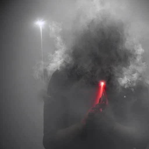 Image similar to smoke bodies, lasers, darkness, macro, wide angle, elaborate, smoke, highly detailed, beautiful lighting