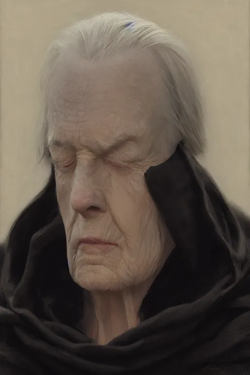 Image similar to rey palpatine, profile view, eyes closed, jeremy lipking, joseph todorovitch