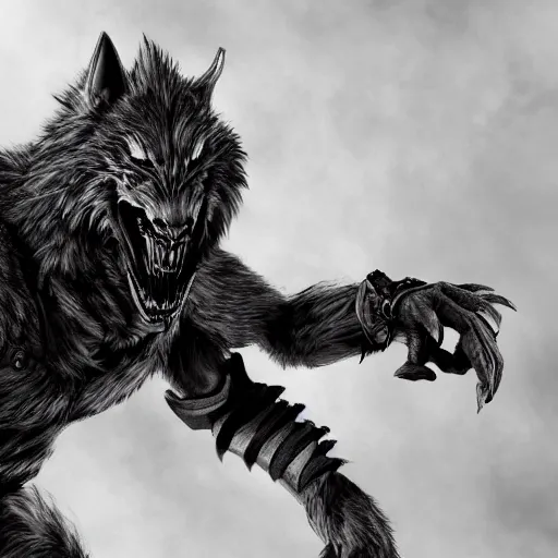 Image similar to armoured werewolf highly detailed, dramatic lighting, cinematic, 4k