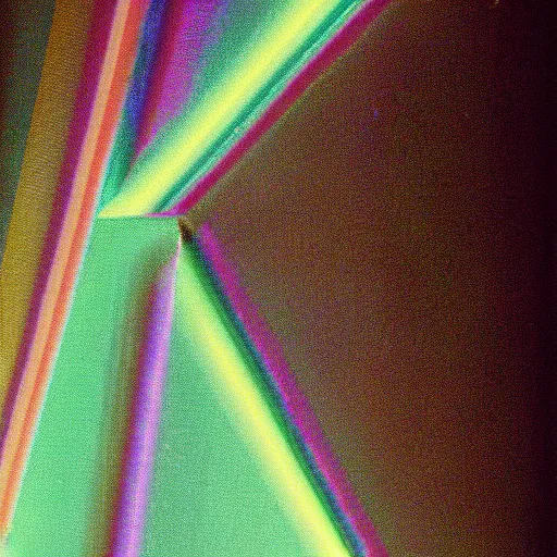 Prompt: black background, refraction light through a prism, 1970s