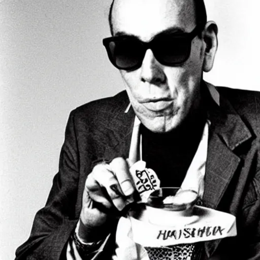 Image similar to hunter s. thompson holding a thompson