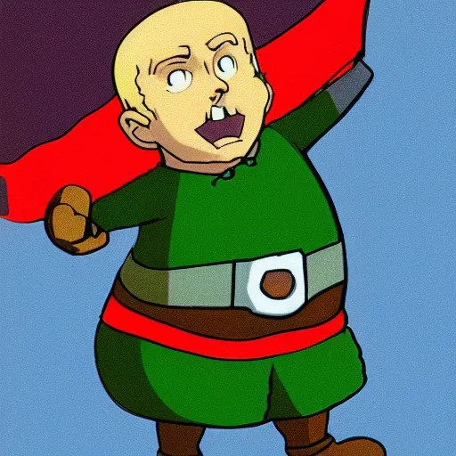 Image similar to cel - shaded image of joe biden as tingle from legend of zelda, studio ghibli animation cel by moebious