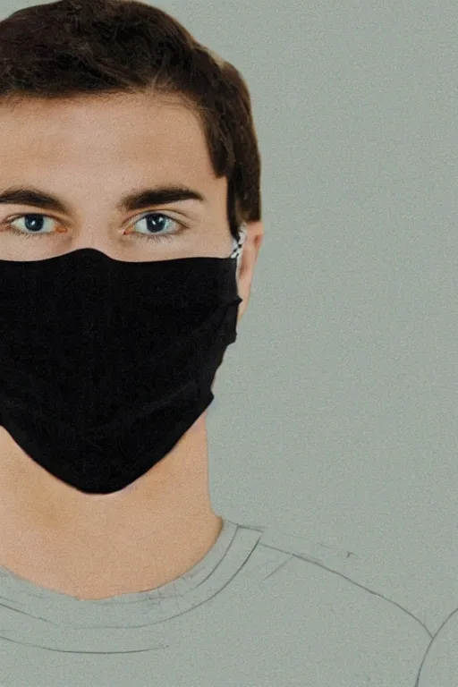 Image similar to vhs glitched face of young man wearing black mask