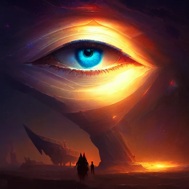 Prompt: the eye of horus, atmospheric lighting, intricate, volumetric lighting, beautiful, sharp focus, ultra detailed, in the art style of marc simonetti, bowater charlie and brom gerald, astrophotography