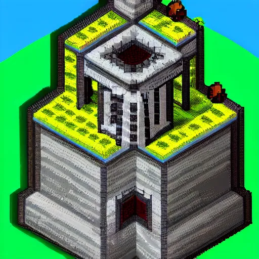 Image similar to A wizard's tower with mines and caves on its sides, sidescroller pixel art, sharp edges