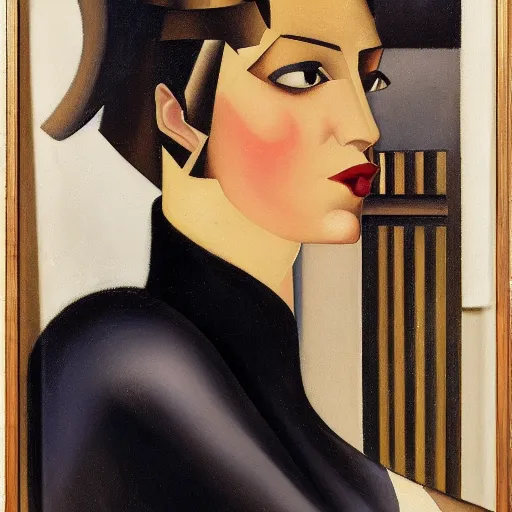 Prompt: by tamara de lempicka, by guy carleton wiggins lines. a beautiful kinetic sculpture of a person in profile, with their features appearing both in front of & behind their head.