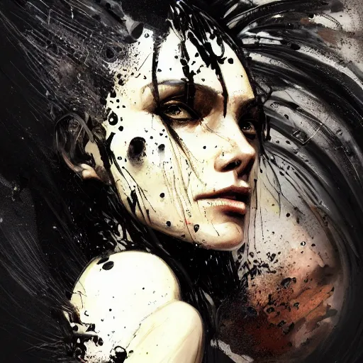 Image similar to portrait of a woman with long black hair and insects coming out of holes in her skin, trypophobia, dramatic lighting, illustration by Greg rutkowski, yoji shinkawa, 4k, digital art, concept art, trending on artstation