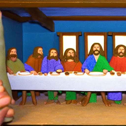 Prompt: davinci's the last supper in claymation