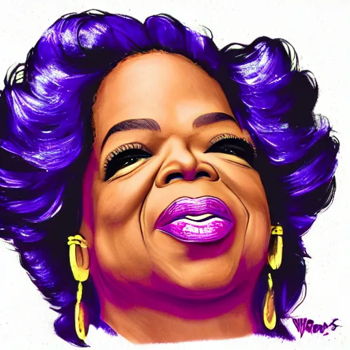 Prompt: oprah winfrey as thanos, by weta digital, by weta fx, illustration, graphite, fountain pen, still - life, concept art, digital art, cinematic, wide angle, tones of black in background