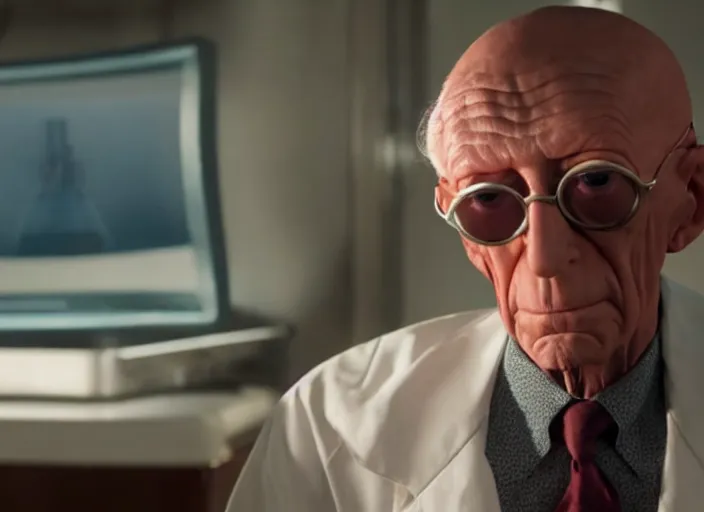 Prompt: film still of real life professor farnsworth in the new scifi movie, 4 k