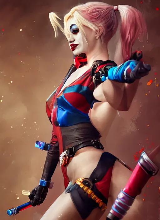 Prompt: harley quinn, from league of legends, hyper detailed, digital art, trending in artstation, cinematic lighting, studio quality, smooth render, fluorescent skin, unreal engine 5 rendered, octane rendered, art style by klimt and nixeu and ian sprigger and wlop and krenz cushart