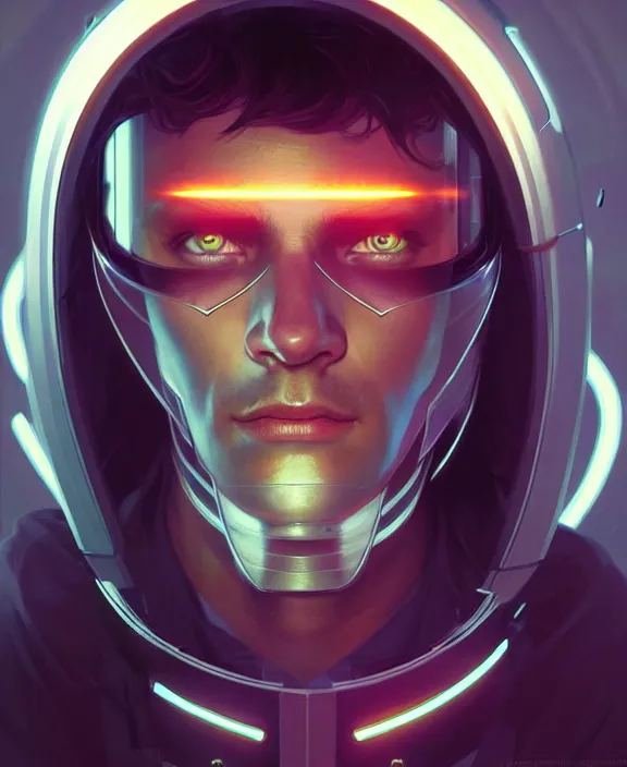 Prompt: futuristic hacker man portrait, sci-fi face, highly detailed, digital painting, artstation, concept art, sharp focus, illustration, art by artgerm and greg rutkowski and alphonse mucha