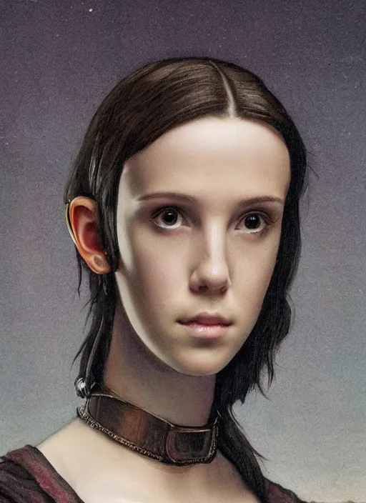 Image similar to Portrait of cyberpunk Millie Bobby Brown by Leonardi Da Vinci