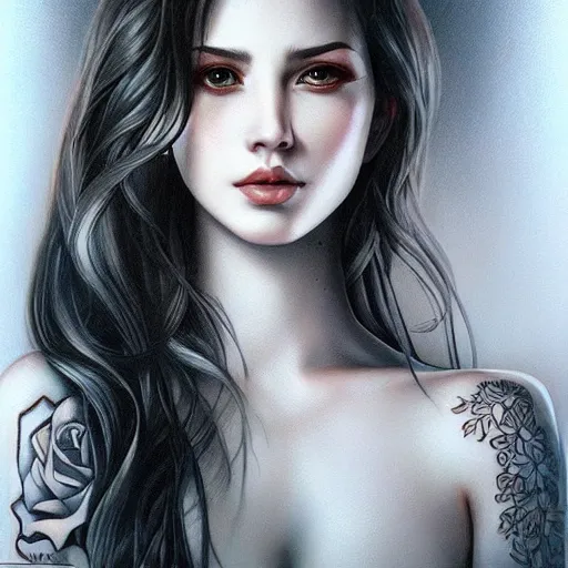 Image similar to tattoo design, beautiful portrait of a girl by artgerm, artgerm