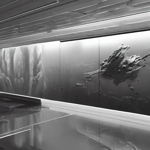 Image similar to sci-fi organic brutalism speed dynamic o x u airport interior wall panel on the coronation of napoleon painting and digital billboard in the middle, unreal engine 5, keyshot, octane, artstation trending, ultra high detail, ultra realistic, cinematic, 8k, 16k, in style of zaha hadid, in style of nanospace artstation, in plastic,dark, tilt shift,