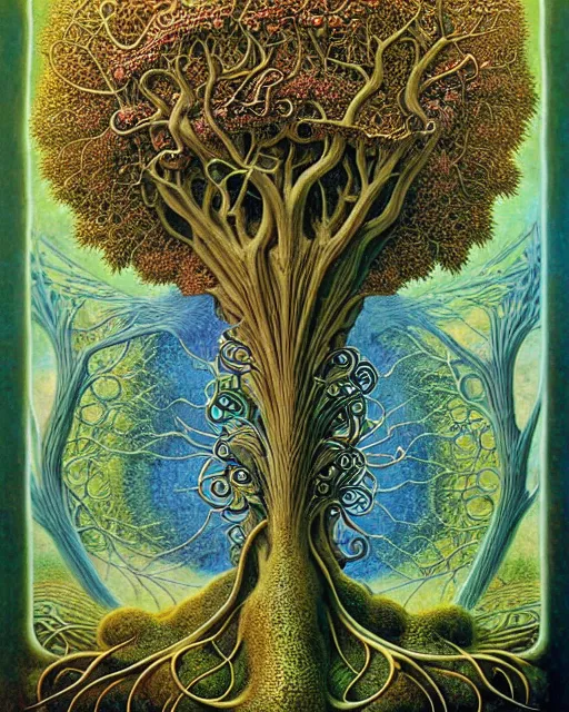 Image similar to tree of life by roger dean and andrew ferez, art forms of nature by ernst haeckel, divine chaos engine, symbolist, visionary, art nouveau, botanical fractal structures, organic, detailed, realistic, surreality