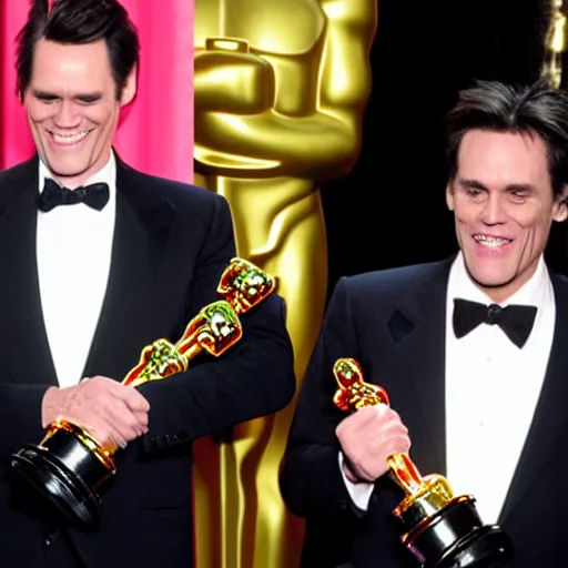 Prompt: Jim Carrey receiving an Oscar