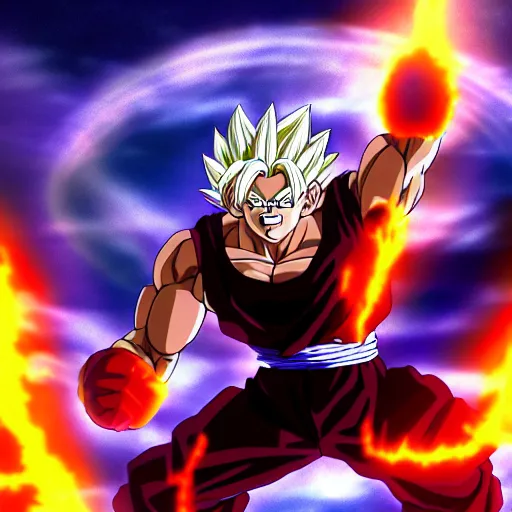 Image similar to an orangutan in dragon ball z going ultra instinct, 4 k, hyper realistic, dslr, high resolution, landscape, beautiful, anime, super saiyan, ultra instinct