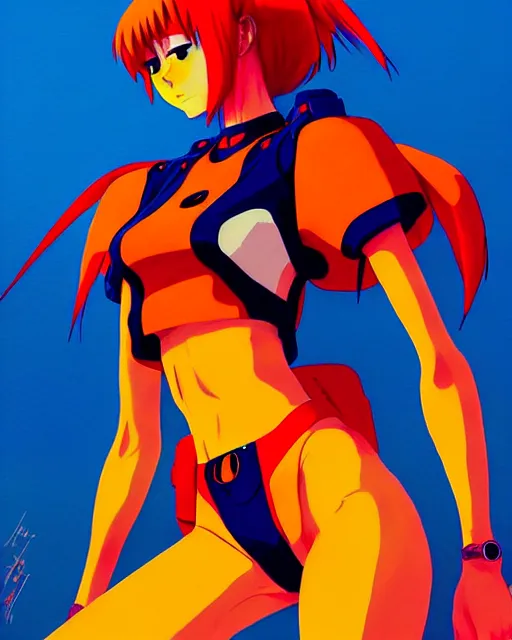 Image similar to a ultradetailed painting of a asuka from evangelion, she is wearing a tank top by conrad roset, greg rutkowski and makoto shinkai trending on artstation