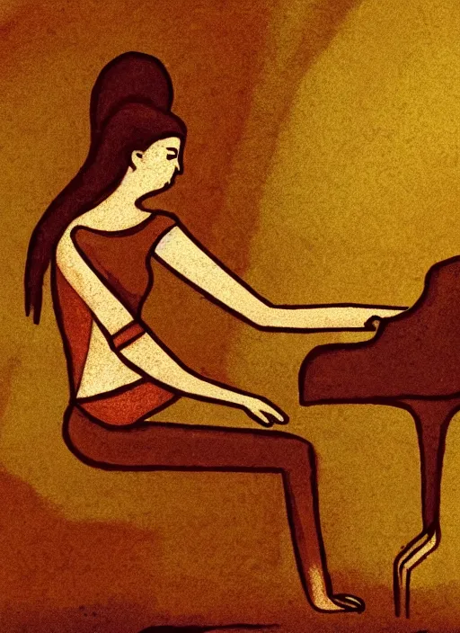 Image similar to cave painting of gril playing piano, 4 k, high quality, sharp fucos