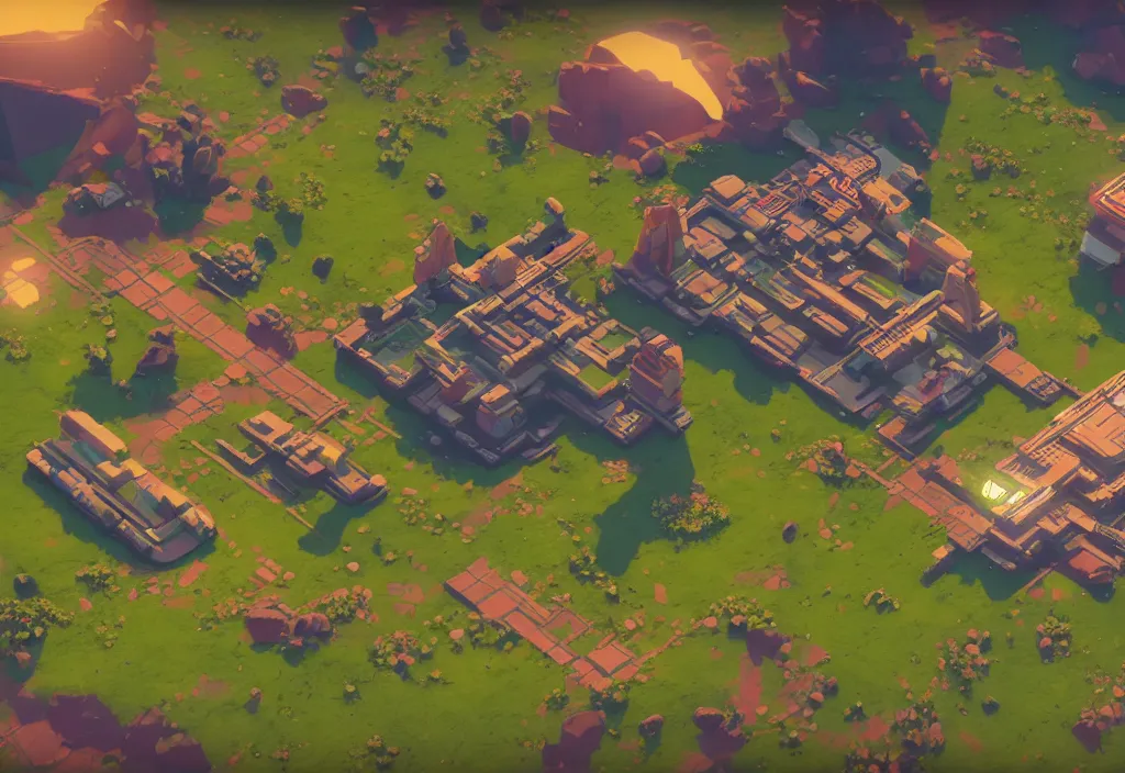 Image similar to isometric magicavoxel no mans sky castle cinematic lighting, 4k