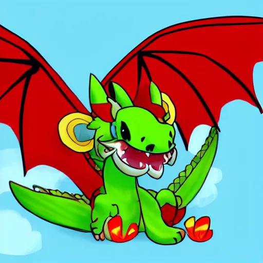 Image similar to the most cutest adorable happy picture of a dragon, tiny firespitter, kawaii, chibi style, Dra the Dragon, tiny red babdy dragon, adorably cute, enhanched, stuffed dragon, deviant adoptable, digital art Emoji collection